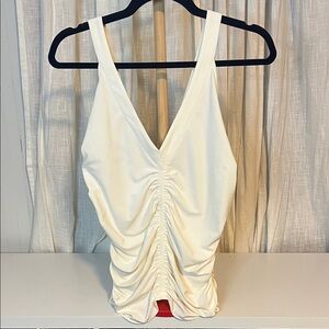 Garfield & Marks Ruched Cream Tank Top, Size M
